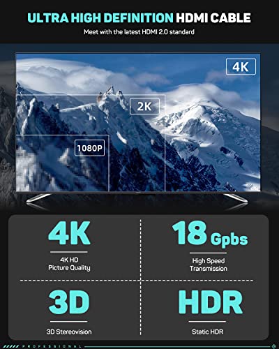 IFOOTAGE 4K HDMI Kablosu, Ultra HD Uzun HDMI Kablosu, 18Gbps Yüksek Hızlı HDMI 2.0 Kablosu, 2K/1080P/ARK/Statik HDR, 4K HDMI
