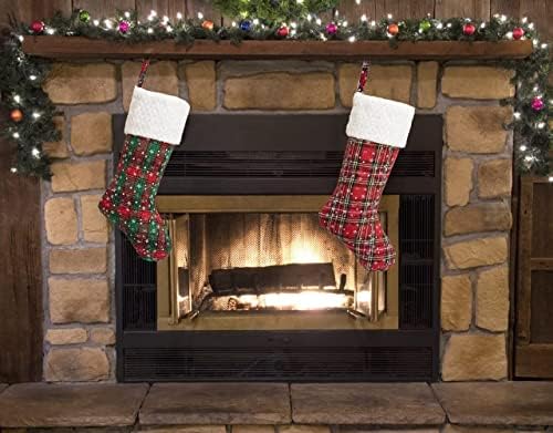 Noel Çorapları, Ekose Kar Tanesi ve Bethlehem Yıldızı Peluş Çoraplı 2 Adet 20 inç Çuval Bezi, Noel Partisi için Şömine Dekorasyonu,