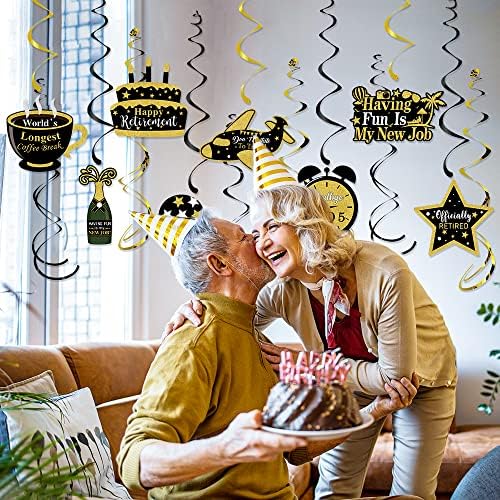 Emeklilik Parti Süslemeleri Mutlu Emeklilik Asılı Swirls Süslemeleri Siyah ve Altın Emeklilik Süslemeleri Kadınlar için Emeklilik