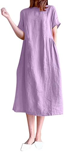 MIASHUI pazar elbisesi Kadınlar için Katı Boyun Kadınlar Casual Kısa Kollu Gevşek Elbise Elastik yuvarlak pamuklu Elbise
