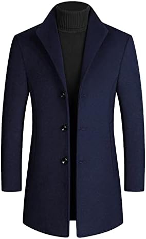 Erkek Kış Yün Karışımı Trençkot Tek Göğüslü Slim Fit İş Bezelye Ceket Klasik Uzun Rüzgar Geçirmez Palto