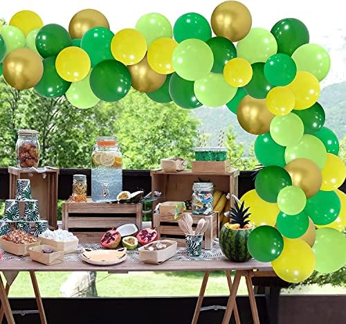 Yeşil ve Altın balonlar, 50 adet Orman Süslemeleri Doğum Günü Balonları, 12 inç Yeşil Altın ve Sarı Balonlar, Tropikal Parti