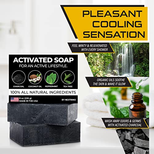 Naneli Aktif Kömür Çay Ağacı Sabunu (5 Paket 4 oz Sabun Çubuğu), Erkekler/Kadınlar için Organik Yağlara Sahip Doğal Vegan
