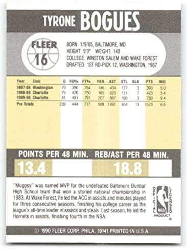 1990-91 Fleer 16 Muggsy Bogues NM-MT Charlotte Hornets Resmi Lisanslı NBA Basketbol Ticaret Kartı