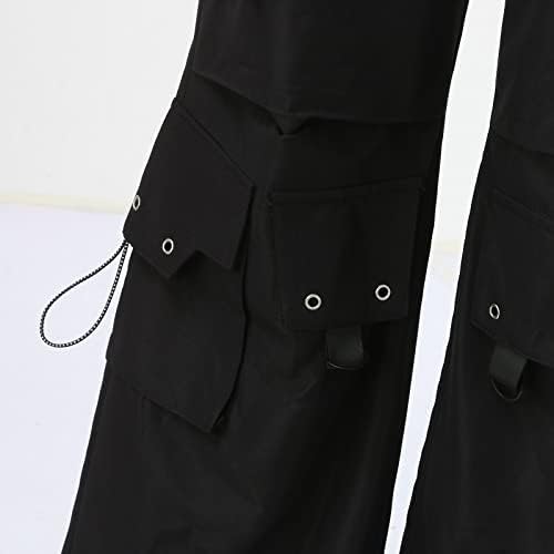 Cepli pantolon Kadınlar için Rahat 2023 Kargo Pantolon Kadın Rahat Fit Baggy Elbise Siyah Pantolon Yüksek Bel