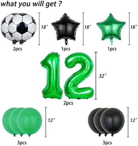 Futbol Balon Set 12th Doğum Günü Dekorasyon Yeşil Numarası 12 Folyo Balon Futbol Balon Dekorasyon Siyah Yıldız Balonlar için