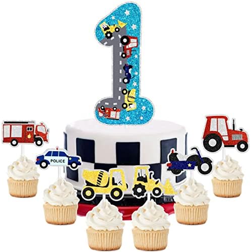 Taşıma Kamyonu 1. Doğum Günü Pastası Toppers 7'li Set - inşaat kamyonu Temalı Parti,Bebek Duşu veya Acil Durum Temalı Parti
