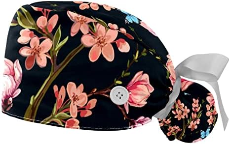 Çiçek siyah desen 2 adet ayarlanabilir kabarık şapka düğmeleri ve ter bandı şerit kafa kravat kapakları