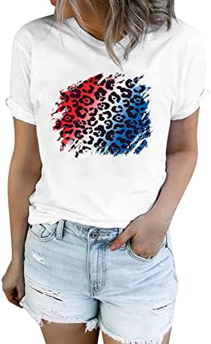 Bayan 4th Temmuz Üstleri Kısa Kollu ABD Bayrağı Şerit Yıldız Tişörtleri Gömlek Yuvarlak Boyun Rahat Egzersiz Egzersiz Temel
