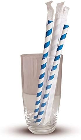 100 Paket Mavi Çizgili Milkshake Kağıt Payet Ayrı Ayrı Sarılmış 7.75 İnç Uzunluk 0.31 İnç Geniş Çaplı Kompostlanabilir Biyobozunur