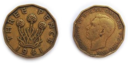 Koleksiyoncular için Stampbank Paraları - Dolaşımlı İngiliz 1941 Üç Peni Bit / Üç Peni 3p Sikke / Büyük Britanya
