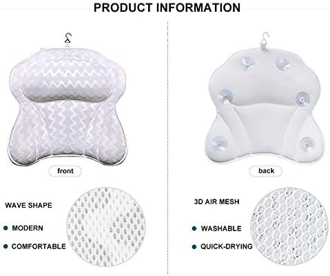 Lhh Banyo Yastığı, Kaymaz Vantuzlu Rahat Küvet Yastığı Ergonomik Koltuk Başlığı ve Sırt Desteği için 3D Hava Mesh Teknolojisini