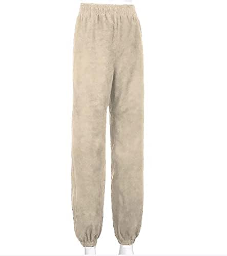 Kadife Yüksek Belli dökümlü pantolon Kadınlar için Vintage y2k Düz Bacak Pantolon Gevşek Fit Cep ile Geniş Bacak