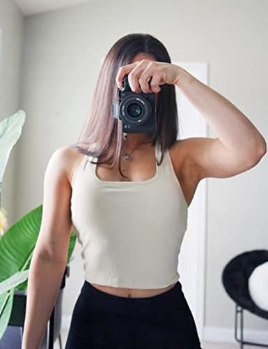 BAYDI Spor Sütyen Kadınlar için Kare Boyun Kırpma Üstleri Tankı Üstleri Sütyen Yastıklı Longline Egzersiz Üstleri