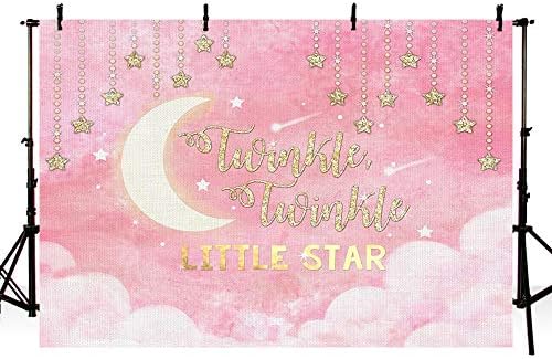 MEHOFOND Twinkle Twinkle Little Star Bebek Duş Pembe Parti Dekorasyon Zemin Bez Kız için Fotoğraf Arka Plan Afiş Glitter