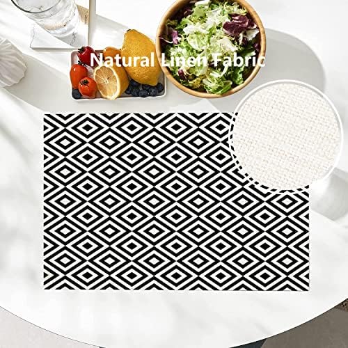 Batmerry Siyah Beyaz Elmas Placemats, Modern Geometrik Sanat Doku Tekstil Yıkanabilir Keten Masa Paspaslar Mutfak Masası
