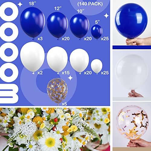 PartyWoo 140 pcs Papatya Balon Çelenk, Paketi Kraliyet Mavi Balonlar, Beyaz Balonlar ve Folyo Papatya Çiçek Balonlar için
