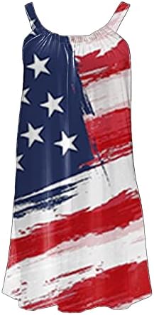 4th Temmuz Yaz Rahat Plaj Elbiseleri Kadınlar için ABD Bayrağı Bohemian Elbise Kolsuz Scoop Boyun Flowy Gevşek Mini Sundress