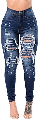 Andongnywell kadın Yüksek Belli Streç Yırtık Skinny Jeans Sıkıntılı Denim cepli pantolon Pantolon