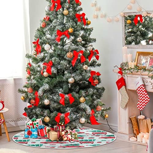 Oarencol Kırmızı Kamyon Ağacı Yılbaşı Ağacı Etek 36 inç Pikap Hediye Karlı Mavi Noel Tatil Parti Ağacı Mat Süslemeleri