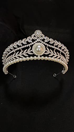 Gümüş inci taklidi Prenses taç düğün Tiara parti Pageant saç takı