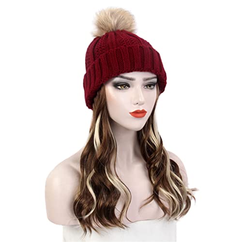 yok moda Bayan saç şapka kırmızı örme şapka peruk uzun kıvırcık vurgulama kahverengi peruk şapka
