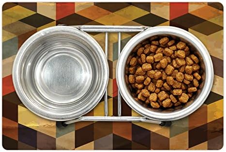 Yiyecek ve Su için Lunarable Modern Pet Mat, Geometrik Şekilli Çizgiler Kareler Chevron Grafik Sanat Baskısı, Köpekler ve