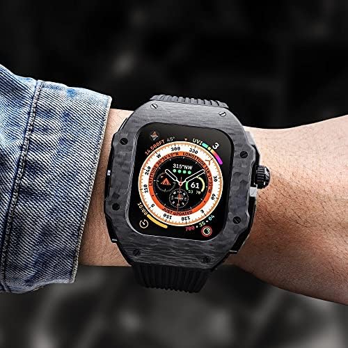 ZEDEVB Lüks Modifikasyon Kiti Apple Watch için 8 Ultra 49mm Flor Kauçuk Kayış Karbon fiber Kılıf İwatch için 8 7 6 5 4 SE