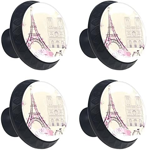 TYUHAW Yuvarlak Çekmece kolu çeker Vintage Retro Paris Eyfel Kulesi Bisiklet Baskı için Vidalar ile Ev Dresser dolap kapağı