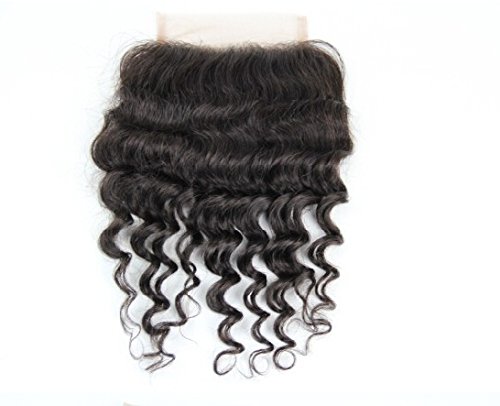 DaJun Saç 6A Dantel Kapatma 5 5 18 Ağartılmış Knot Brezilyalı işlenmemiş insan saçı Derin Dalga Doğal Renk (marka: DaJun)