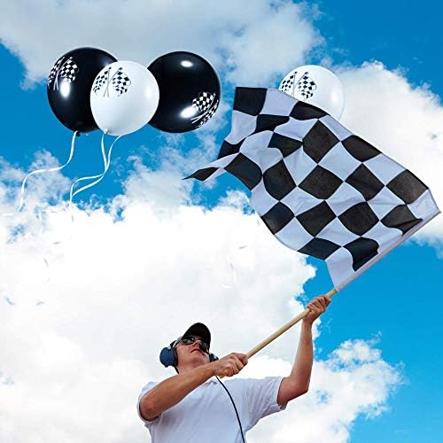 Fınduat 30 Adet Yarış Arabası Lateks Balonlar Damalı yarış arabaları Bayrak Tema Siyah ve Beyaz Balon Doğum Günü Partisi