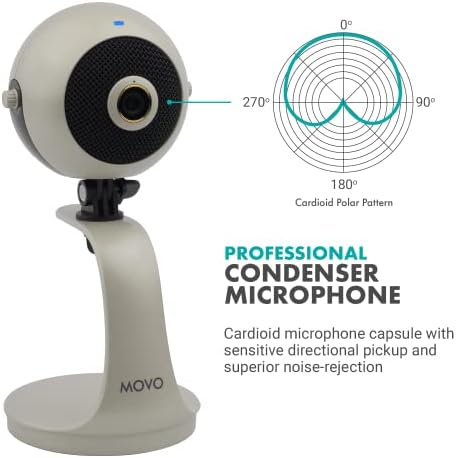 Movo WebMıc-İnci Beyazında HD Web Kamerası ve Kondenser Mikrofon-1080p HD Web Kamerası ve Pro Kardioid Kondenser Mikrofon-Akış,