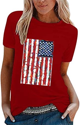 MIASHUI Uzun Kollu Gömme Kadınlar Casual Bağımsızlık Günü Bayrağı Baskı T Shirt Kısa Kollu Gömlek Gevşek Bluz Çizgili Tee