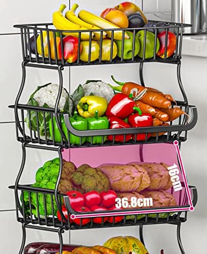 Ahşap Kapaklı MURRİ&MURRDİ Meyve Sebze Saklama Sepeti, Tekerlekli 6 Katmanlı İstiflenebilir Tel Saklama Sepetleri, Mutfak