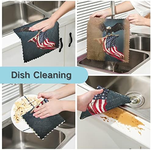 ALAZA Bulaşık Havluları Mutfak Temizlik Bezleri Amerikan Bayrağı ile Kartal Bulaşık Bezleri Emici Mutfak Havluları Tüy Bırakmayan