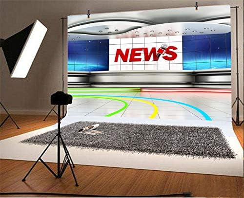Laeacco Haber Odası İç Zemin Vinil 10x8ft Mikrofon Renkli Çizgili Yayın Odası Sahne Televizyon Compere Fotoğraf Arka Plan