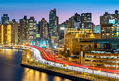 Laeacco 10x8ft Güzel New York Gece Cityscape Vinil Fotoğraf Backdrop Gökdelenler Acele Saat Trafik Modern Şehir Arka Plan