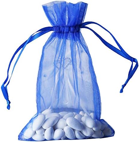 10 Adet Kraliyet Mavi 6x9 Şeffaf organze çantalar Çekme Dize İpli Torbalar Düğün Parti İyilik