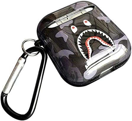 Köpekbalığı Dişleri Softshell Silikon Kamuflaj Airpods Durumda, IMD Durumda Darbeye Dayanıklı Durumda Cilt Anahtarlık ile,