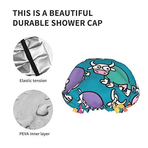 Kadınlar Kullanımlık Streç Hem Saç Şapka Aptal Komik İnek Gökkuşağı Çift Katmanlar Su Geçirmez Duş Başlığı banyo bonesi