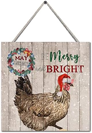Noel Açık Sundurma İşareti Mutlu Parlak Çelenk Çiftlik Hayvanı Tavuk Vintage Duvar Sanatı Ahşap İşareti Noel noel dekoru