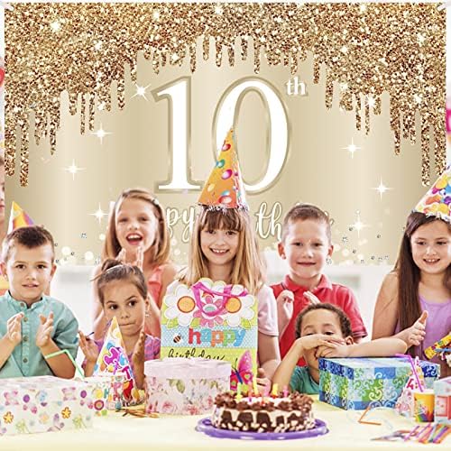 Mutlu 10th Doğum Günü Afiş Zemin Süslemeleri Kızlar için, Altın Beyaz Tatlı 10 Doğum Günü İşareti Parti Malzemeleri, On Yaşındaki
