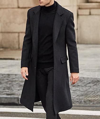SOMTHRON erkek Rahat Trençkot Slim Fit Çentikli Yaka Uzun Ceket Palto Tek Göğüslü Bezelye Ceket ile Cepler