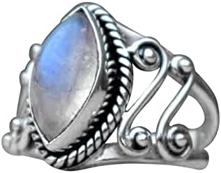 2023 Vintage Mücevher kadın Yüzük Opal Beyaz Taş Nişan Yüzüğü bant yüzük (Gümüş, 9)