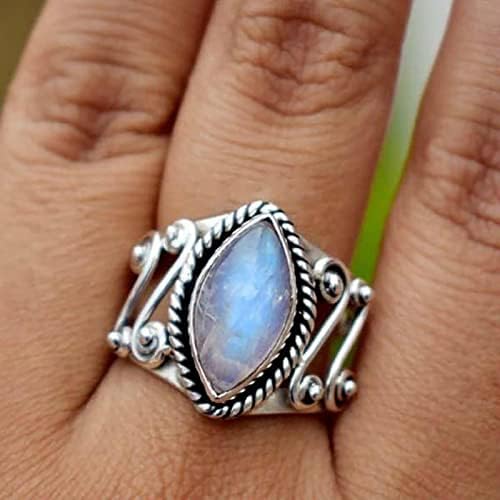 2023 Vintage Mücevher kadın Yüzük Opal Beyaz Taş Nişan Yüzüğü bant yüzük (Gümüş, 8)