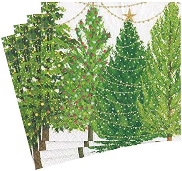 Işıklı Caspari Noel Ağaçları Kağıt Kokteyl Peçeteleri-20'li Dört Paket