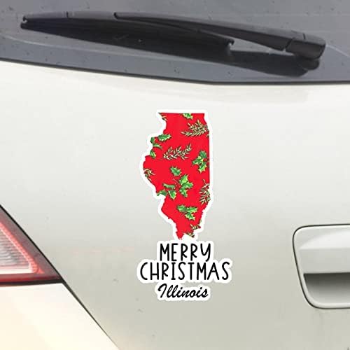 Illinois Ev Eyaleti Noel Çıkartmaları Merrry Christmas Illinois Haritası Araba Çıkartması Noel Dekorasyonu Pencere Çıkartması