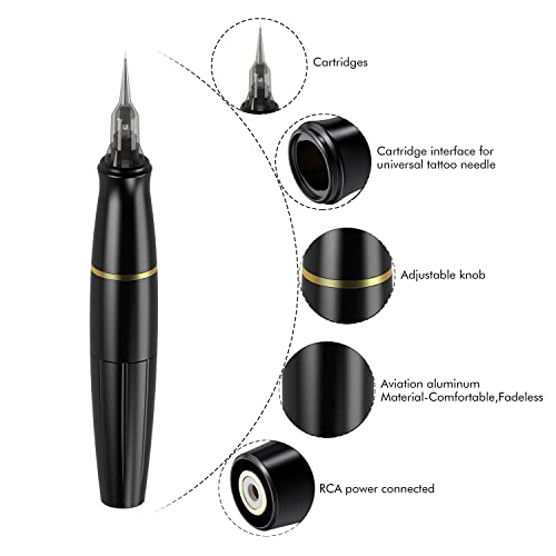 Kalıcı Dövme Makinesi Kalem Seti-BİOMASER Kalıcı Makyaj Dövme Döner Tabanca Kalem kablosuz akü Paketi İle 20 Adet Kartuş