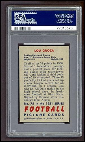 1951 Okçu 75 Lou Groza Cleveland Browns-FB (Futbol Kartı) PSA PSA 6.00 Browns-FB Ohio St