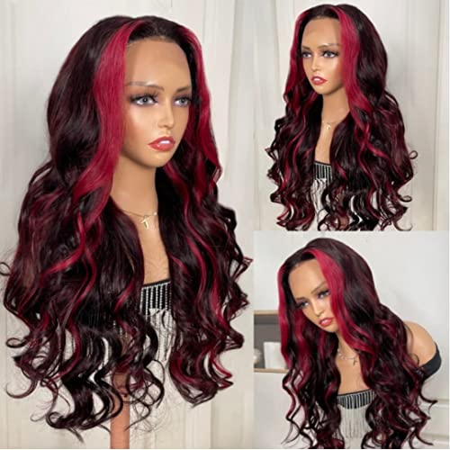 Nadula 13X4 Gül Kırmızı Vurgulamak dantel ön peruk İnsan saçı Ön Koparıp Kadınlar için, 12A Brezilyalı Gevşek Dalga Renkli
